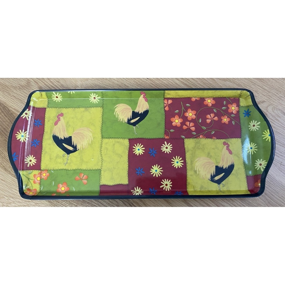 Vintage Rooster Melamine Serving Tray Floral Farmhouse‎ Country Kitchen 15x6.5